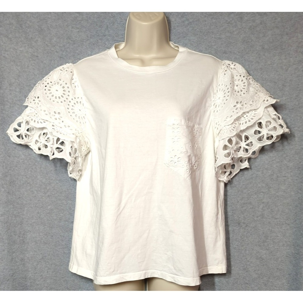 Anthropologie Flutter Eyelet Sleeve Top L White Forever That Girl Breezy Chic